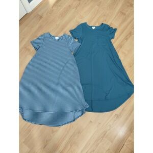 LOT of 2 LuLaRoe LLR Carly Swing Dresses Blue & Striped Women's XS